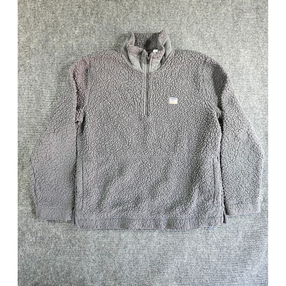 Levi's Sweatshirt Mens Large Gray Sherpa Fleece Quarter Zip Mock Neck Outdoor